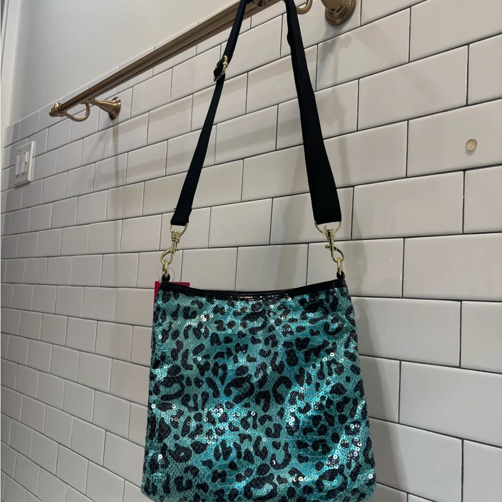 Betsey Johnson Teal Leopard Crossbody Bag - Picture 3 of 7